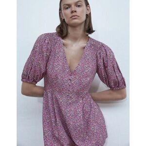 NWT Zara Floral Jumpsuit V Neck (010)